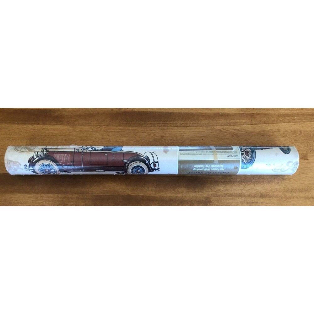 Waldec Wallpaper Vinyl Antique Car Garage Man Cave MCM VTG NEW70 sq. ft.